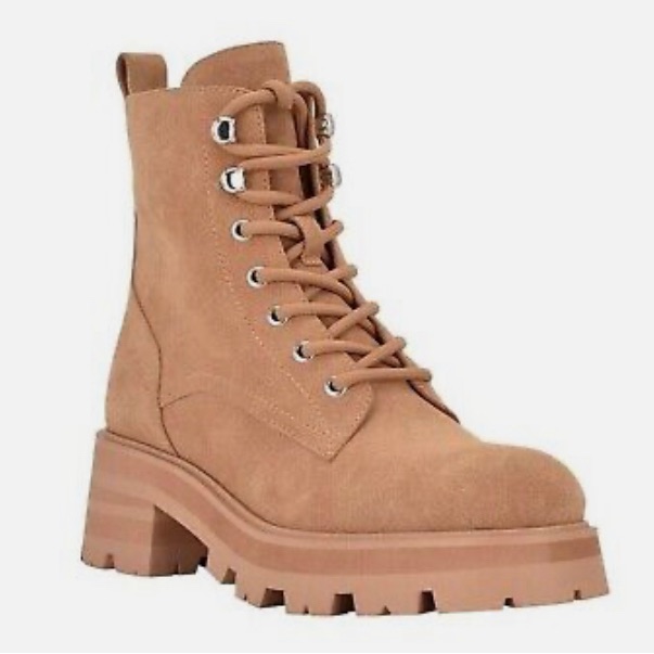 Marc Fisher Women's Lucien Combat Bootie Light Natural Leather New Msrp $249